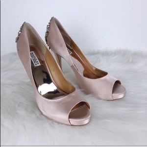 Badgley Mischka Kiara Pink Satin embellished heels